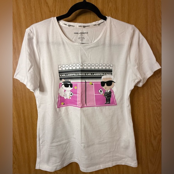 Karl Lagerfeld White Tee with Pink Graphic - Picture 2 of 6